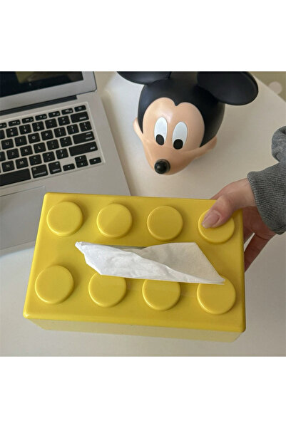 Choice علبة مناديل ورقية صفراء اللون بتصميم مكعبات بناء كرتونية، قطعة واحدة، ...