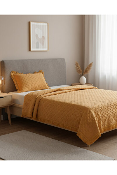 REDTAG Mustard 2 Piece Bedspread With Fringe (Single Size)