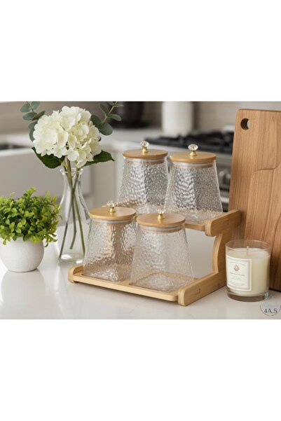 Extra Glass Storage Jar with Wooden Lid and Two-Tier Wooden Holder