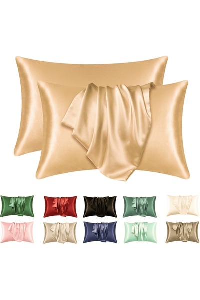 Choice62 50x75cm Champange 2pcs Satin Silk Pillowcase for Hair and Skin, Cora...