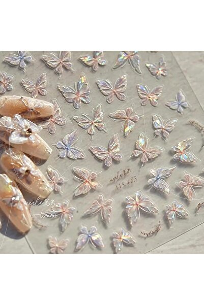 Arabest ملصقات تزيين الأظافر على شكل فراشة، فراشة صدفية وردية، ملصقات أورورا بارزة ثلاثية الأبعاد للنساء والفتيات، وردي