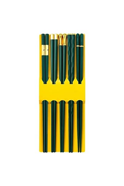 Choice Dark Green 5 pairs Chopsticks Reusable Fiberglass Dishwasher Safe 9.6 Inch/24.3cm Matte Non-Slip Fam