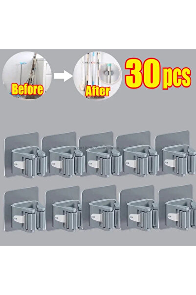 Choice 30 قطعة - رف تخزين ممسحة رمادي اللون، أنبوب تعليق شفط للحمام، مشبك ممسحة بدون أثر، علاقة مكنسة