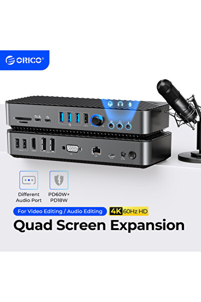 Orico KR Plug USB C Docking Station Type C to 4K60Hz DP HDMI-Com 5 Different Display RJ45 PD 20 in 1