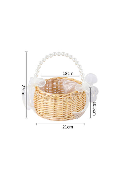 Choice L One Wicker Rattan Flower Child Basket With Pearl Handle And Bow Hand Woven Easter Basket Wicker B.