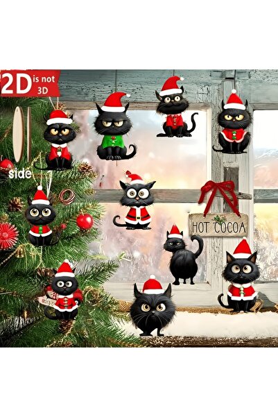 Choice black 10pcs 2D Flat Cute Christmas Black Cat Wooden Ornaments Wearing ...