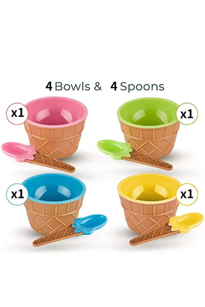 Choice4 مجموعة من 4 أوعية آيس كريم (ربع أونصة) مع شوكة، مثالية لتزيين أطباق ا...