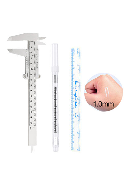 Choice1 قلم تحديد الحواجب الجراحي الأبيض، قلم تحديد الجلد مع مسطرة قياس دقيقة