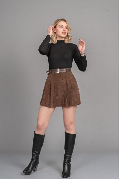 MissVina Corded Fabric Velvet Belted Mini Skirt 6840
