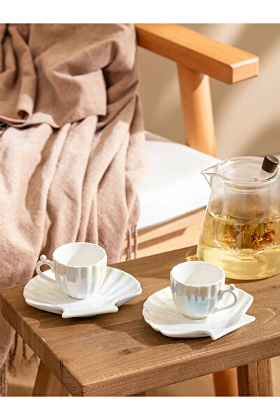 LC Waikiki Lcw Home White Porcelain Coffee Cup Set for 2 People with Seashell...