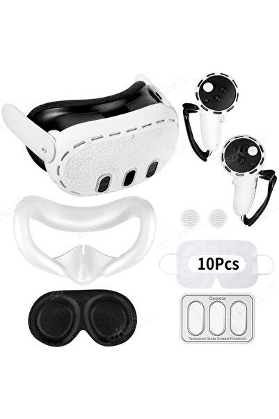 Choice White 7in1 VR Accessories Kits for Meta Quest 3 Silicone Protective Cover VR Headset Lens Cap Protec