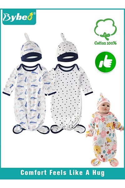 BYBEO طقم مكون من قطعتين: غطاء لفّ للأطفال الرضع مع عقدة، ملابس نوم للأطفال حديثي الولادة، غطاء لفّ للأطفال الرضع، ملابس نوم للأطفال حديثي الولادة