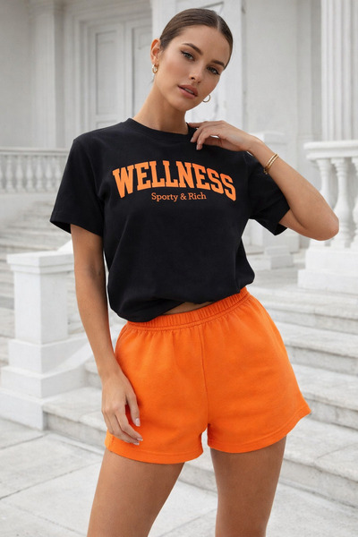 Rich Women's Black 100% Cotton Printed Oversized Short Sleeve Basic T-Shirt