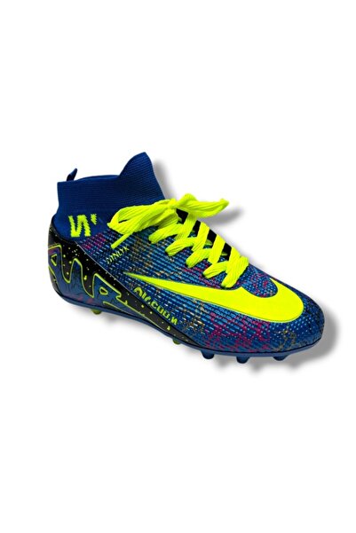 Walked 041-26 Çoraplı Erkek Çocuk Çivili Halı Saha Krampon Mavi Sarı 36-39