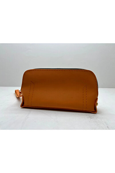 MeGass Dekor Leather Fabric Orange Color 17X10 cm Jewelry-Makeup Zipper Bag