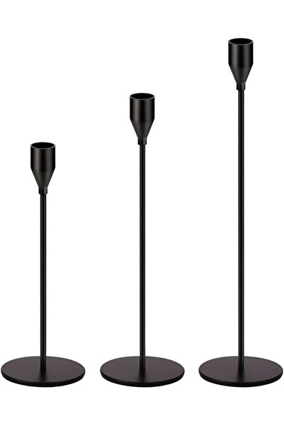 Arabest 3 Pcs Matte Black Candle Holders Black Candlestick Holders Metal Candle Holder for Wedding, Dinning