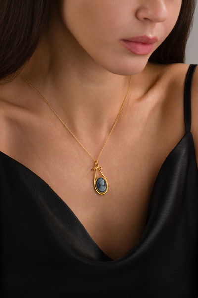 Baskın gümüş İntaglio Cameo 18 k Altın Kaplamalı 925 Ayar Gümüş Kolye