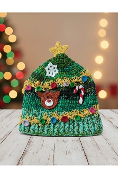 Bilge Özel Tasarım El Örgüsü Yılbaşı Ağacı Motifli Bere