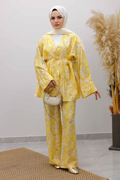 Tesettür Dünyası Buy Tie-Up Kimono Set Tsd250265 Yellow
