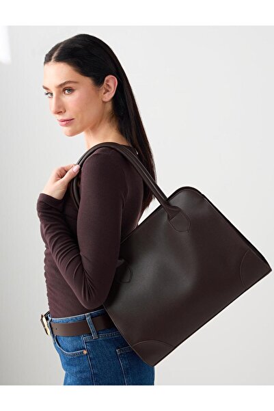 Jimmy Key Acı Kahve Deri Görünümlü Dikiş Detaylı Çanta