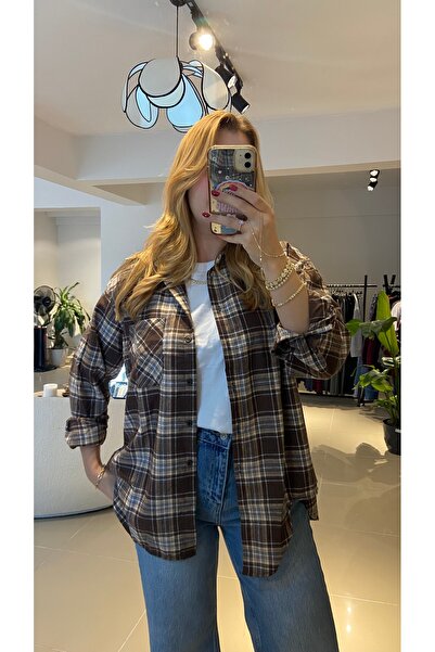 Ezgie Atelier Kahve oduncu gömleği