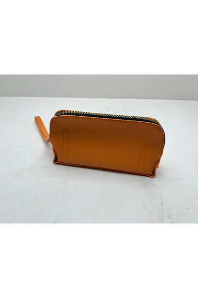 MeGass Dekor Leather Fabric Orange Color 17X10 cm Jewelry-Makeup Zipper Bag