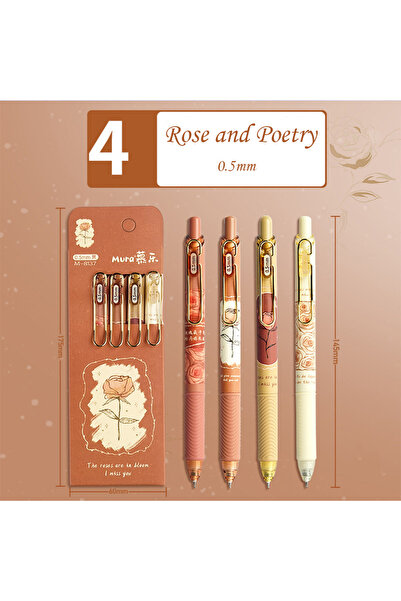 Choice أقلام حبر جاف سوداء 0.5 مم، قلم حبر جاف أسود، حبر جل، زهور الورد والشع...