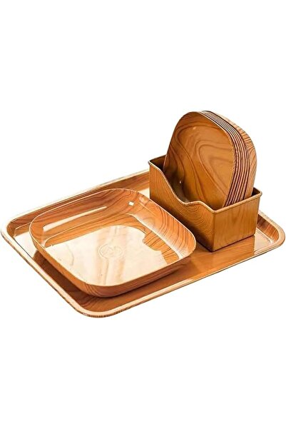 Arabest 8 قطع من أطباق عظم الشواء، أطباق عشاء مربعة الشكل بنقشة خشبية، للاستخدام المنزلي والمطاعم