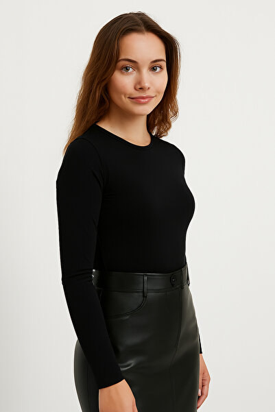 OIL PARK Women's Crew Neck Raglan Sleeve Stretchy Modal Fabric Bodysuit