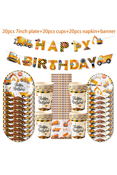 Choice9 SET B Ctruction Theme Disposable Plate Cup Napkin Excavator Tractor T...