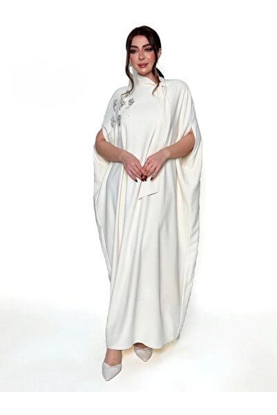 TREASUREISLAND Polyester jalabiya with a crystal touch and feathers on the chest