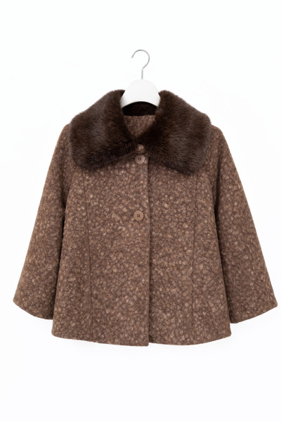 günay boutıque Brown Oversized Fur Collar Buttoned Short Coat