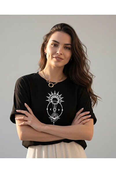 BUWOM تيشيرت نسائي من Moon Soul مطبوع برقبة دائرية