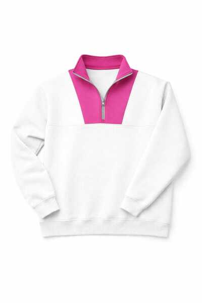 Vatkalimon White Color Unisex Thick Fleece Inside Half Zipper O Oversized Sweatshirt