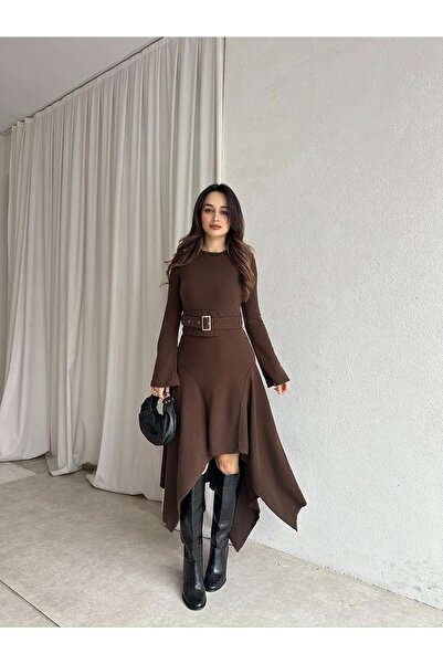 Mooi Butik POOL Elbise 8781 - Acı Kahve