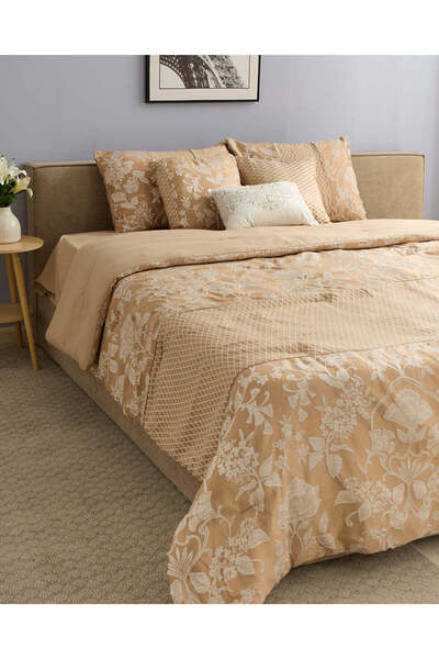 REDTAG Beige 7 Piece Jacquard Comforter Set (King Size)