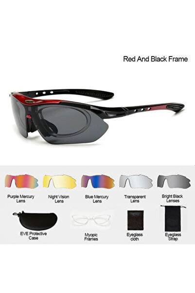Choice نظارات شمسية حمراء بخمس عدسات لركوب الدراجات، نظارات رياضية للرجال، نظ...