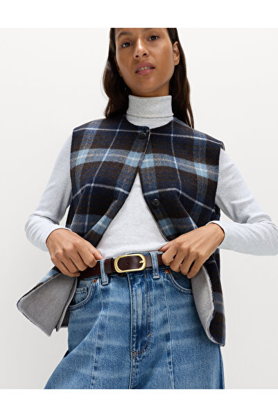 Marks & Spencer Yün Karışımlı Ekose Düğmeli Yelek