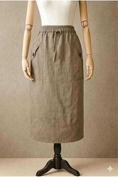 Naromi Cepli Bağcıklı Keten Etek