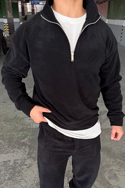 mass plus Unisex Slimfit Half Zipper Mock Neck Fleece Sweatshirt