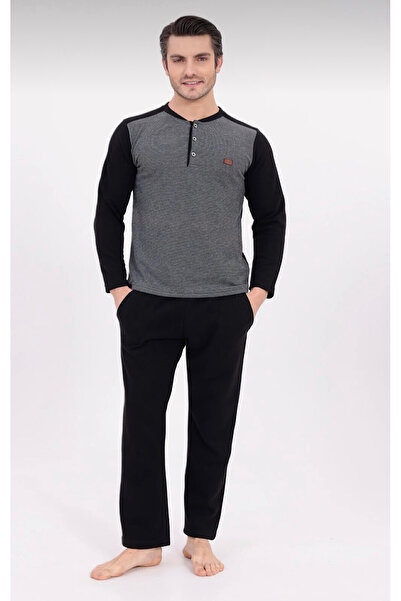 Pelin Men's Long Sleeve Placket Thick 100% Cotton Pajama Set-6212