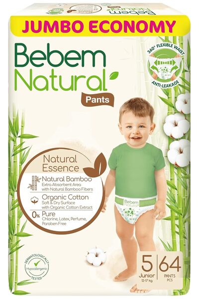 Bebem حفاضات أطفال طبيعية، سراويل داخلية، مقاس 5-64 قطعة
