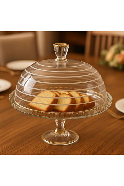 crystalhome Halka Gold Cake Pan with Stand