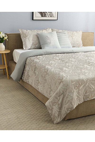 REDTAG طقم لحاف جاكار نباتي رمادي مكون من 5 قطع (مقاس كينج)