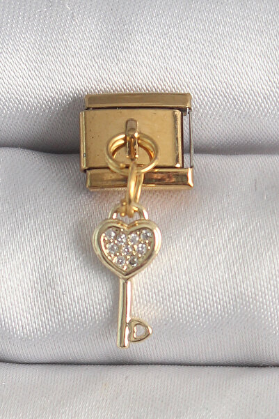Mustran 316L Steel Gold Color Hanging Zircon Stone Heart Key Model Nomination...