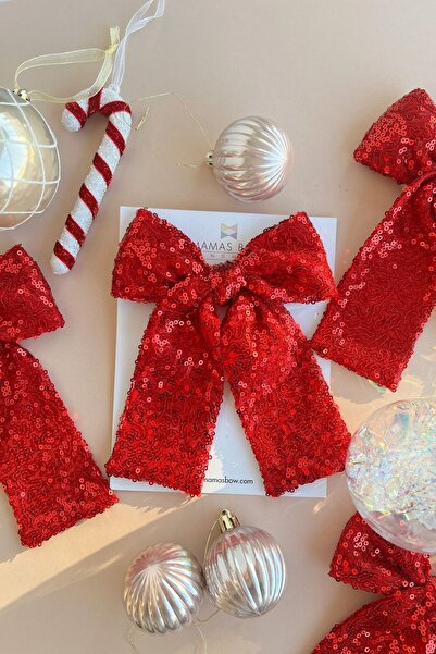 MAMASBOW El Yapımı Kırmızı Payet Toka