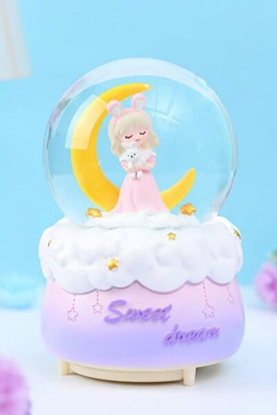 Buffer ® Pilli Işıklı Müzikli Kar Küresi–Hilal Ay Önünde Prenses Figürlü Eğlenceli Masaüstü Biblo, LE