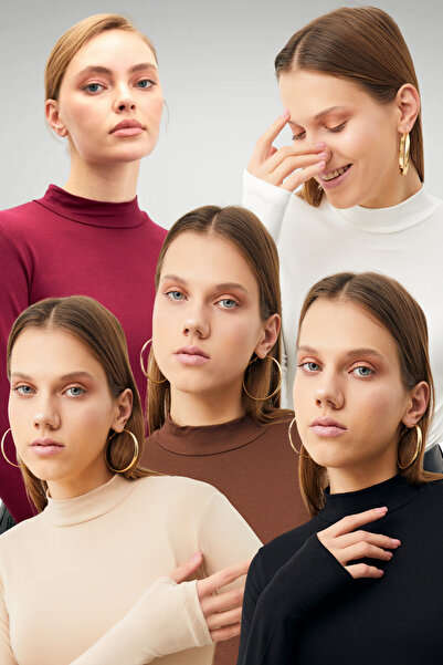 Ladima Women's Black Cream White Bitter Brown Cherry 5-Finger Detailed Bodysuit