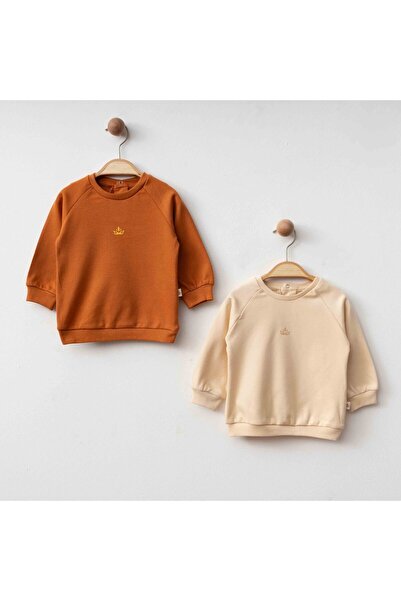blumi kids Organic Baby Sweatshirt Set – Cinnamon & Beige