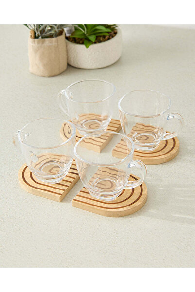 REDTAG Clear Glass Cup With Bamboo Coaster Set (8 Piece)